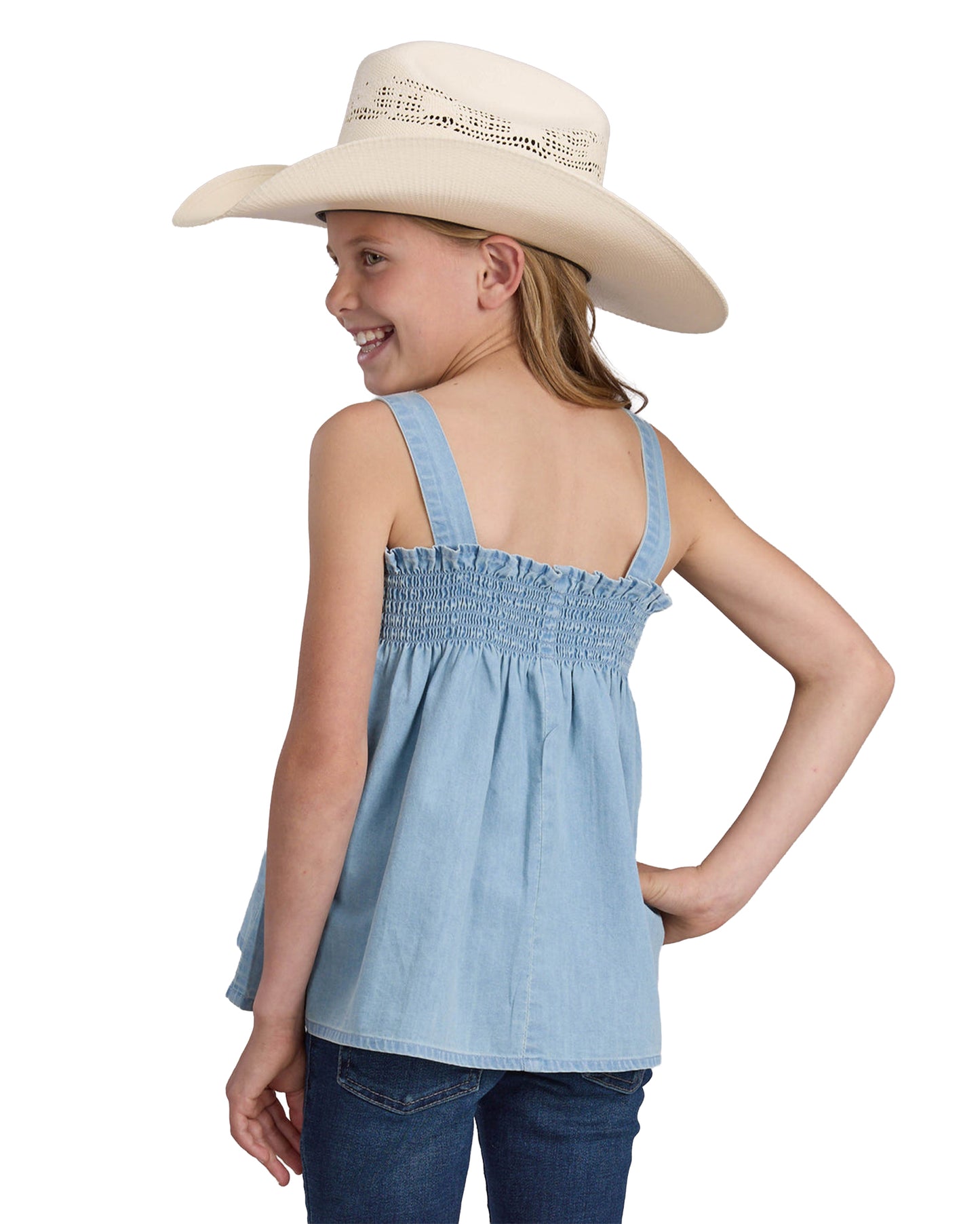Girls Light Blue Denim Babydoll Tank Sleeveless Pullover Western Shirt
 - 03-082-0594-2082 Bu