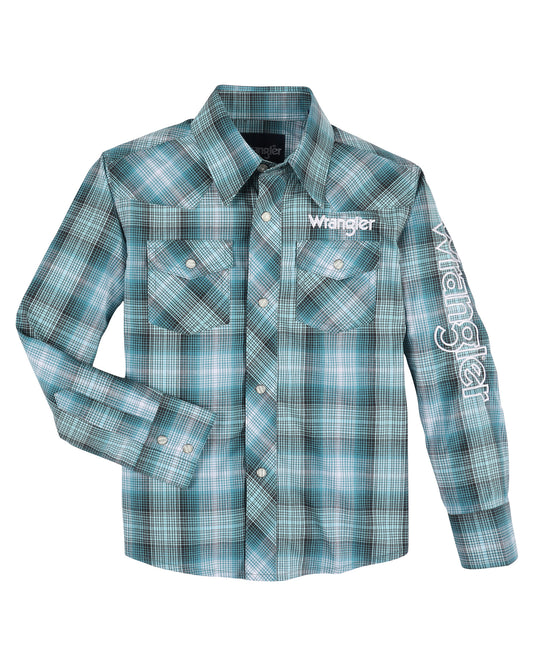 Boys' Logo Long Sleeve Western Shirt by Wrangler from Skip’s Western Outfitters | WRA-112330338-XXS-REG