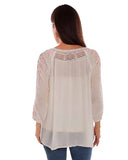 Women's Tie Front Pull Over Embroidered Blouse