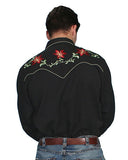 Floral Embroidery Shirt P-633-Blk
