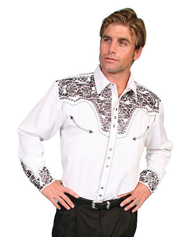 Floral Tooled Embroidery Shirt P-634-Pew