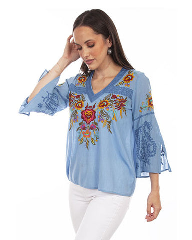 Womens Fringe Beige Embroidered Western-style Blouse 44183 main image 0