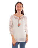 Women's Tie Front Pull Over Embroidered Blouse