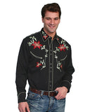 Floral Embroidery Shirt P-633-Blk