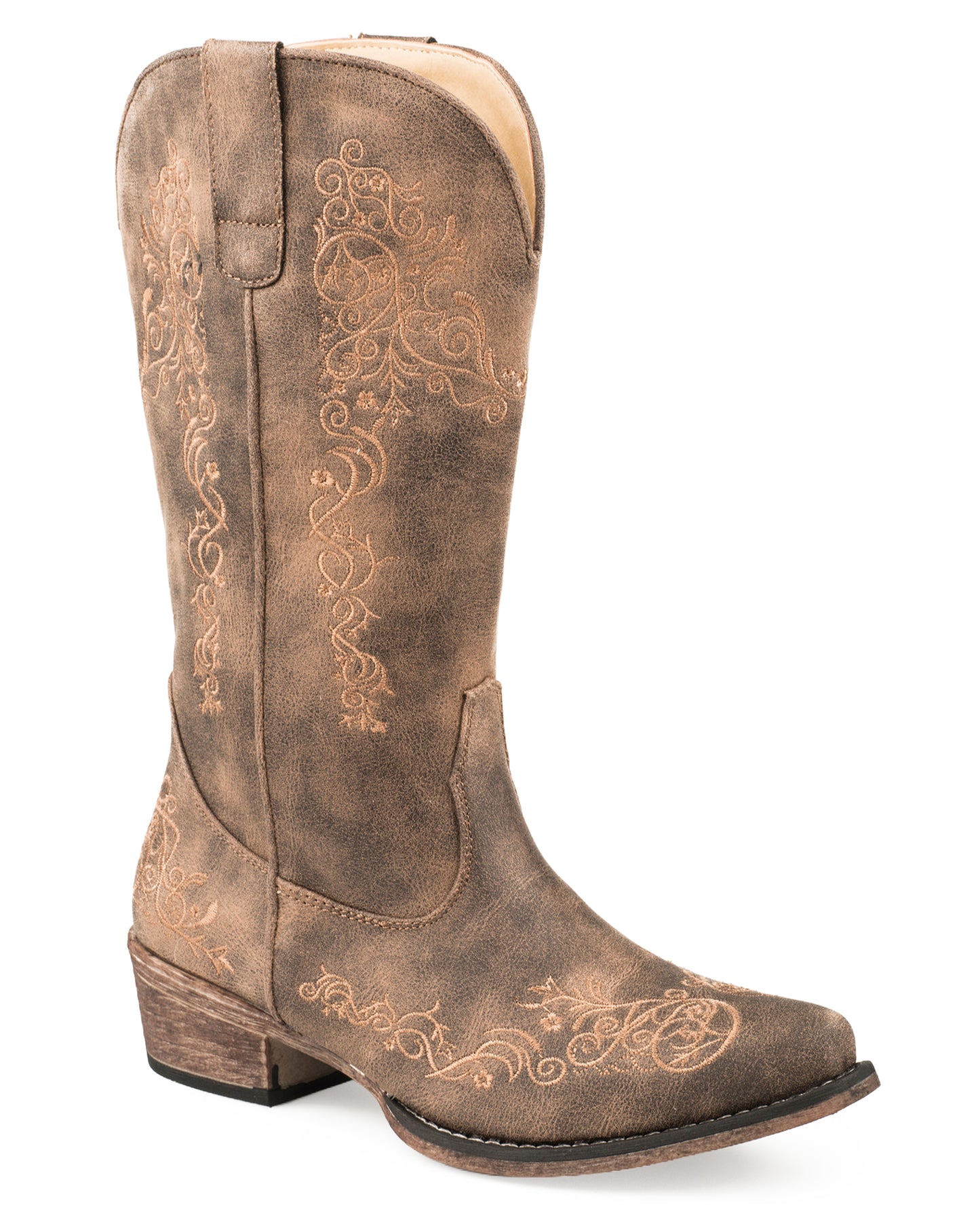 Women's Vintage Brown Vamp And Shaft Western Boots - 09-021-1566-2494 Br by Roper from Skip’s Western Outfitters | KAR-09-021-1566-2494 BR-060-M