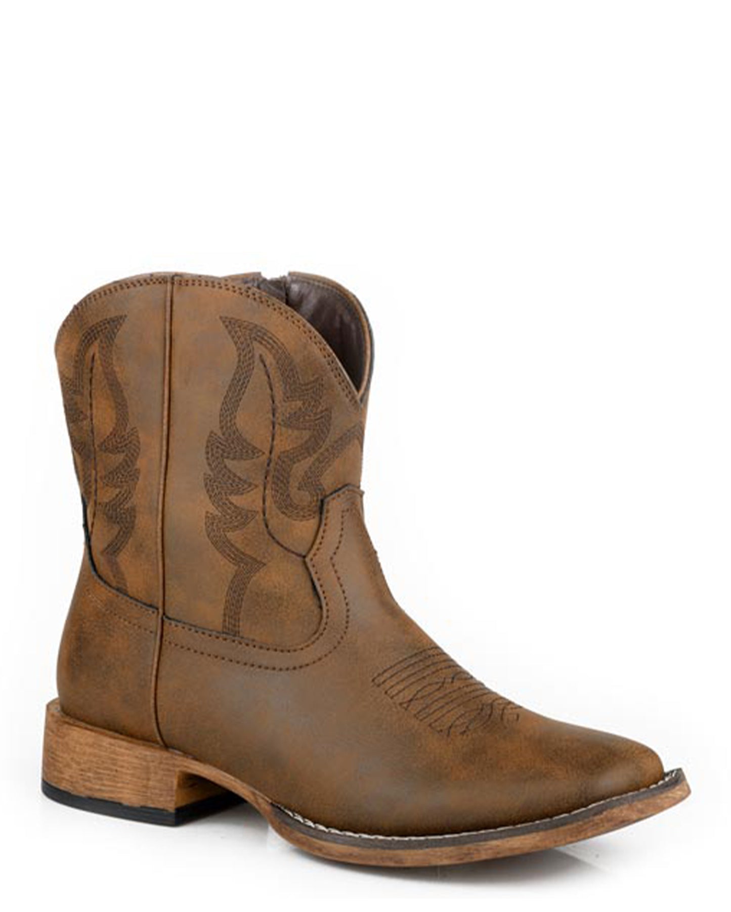 Women's Brown Vintage Faux Leather Square Toe Western Boots - 09-021-1904-3633 Br by Roper from Skip’s Western Outfitters | KAR-09-021-1904-3633 BR-060-M