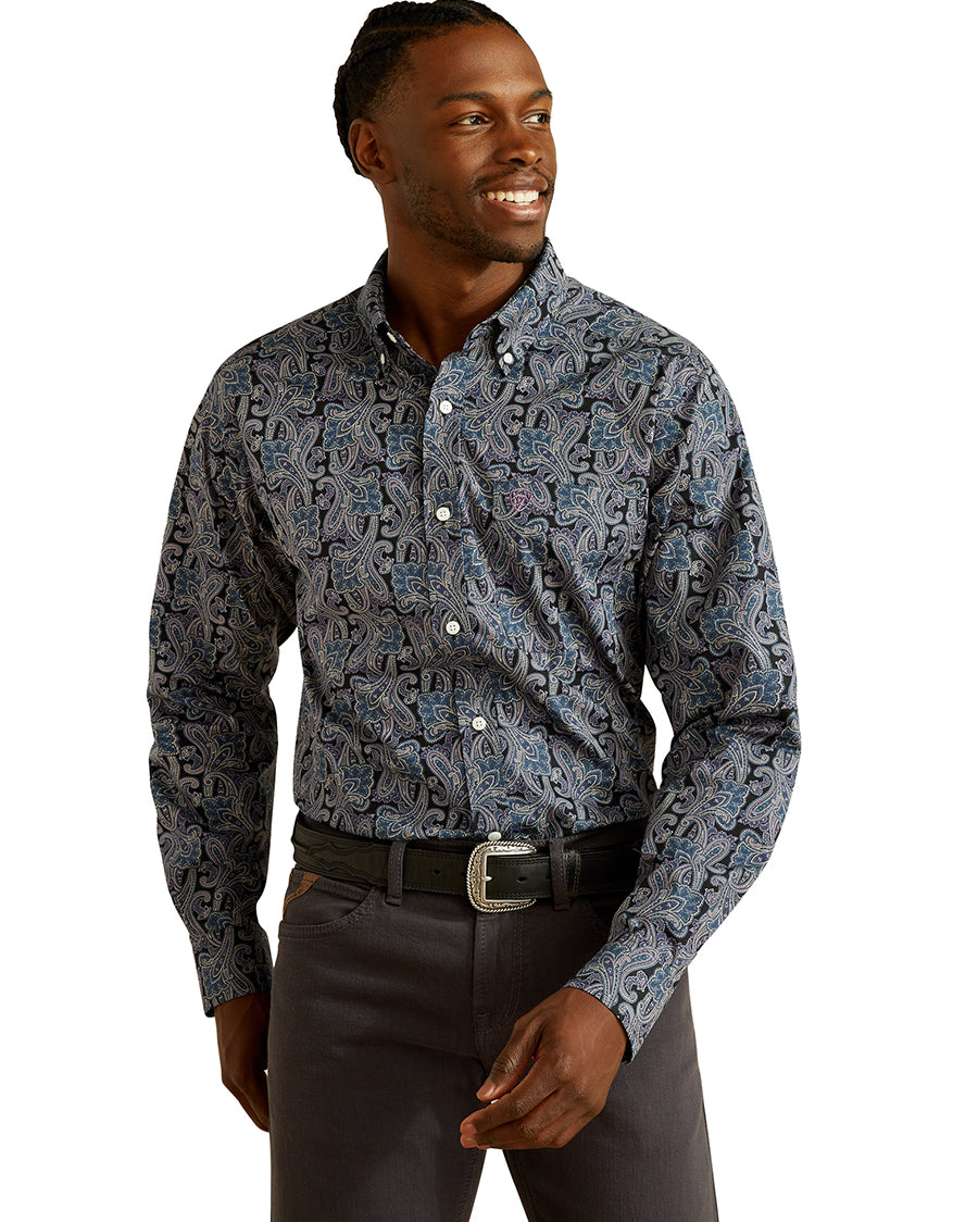 Men's Wrinkle Free Dex Fitted Shirt - 10062200 by Ariat from Skip’s Western Outfitters | ARI-10062200-XS-NAVY
