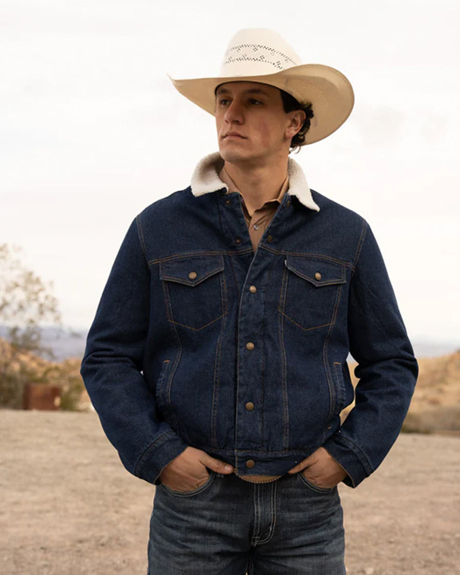 Men's Denim Jacket With Cream Sherpa & Fleece Lining - Hj114De