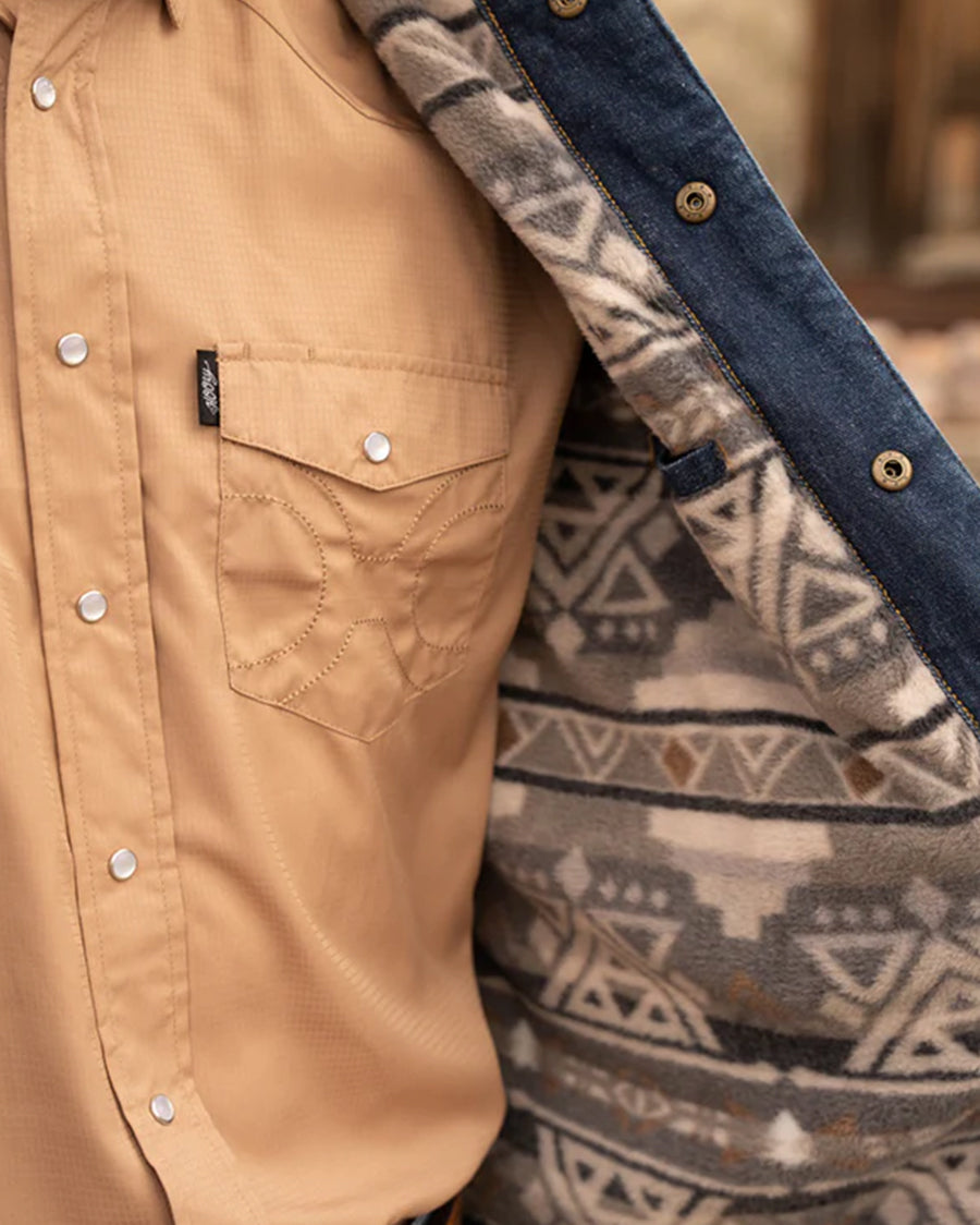 Men's Denim Jacket With Cream Sherpa & Fleece Lining - Hj114De