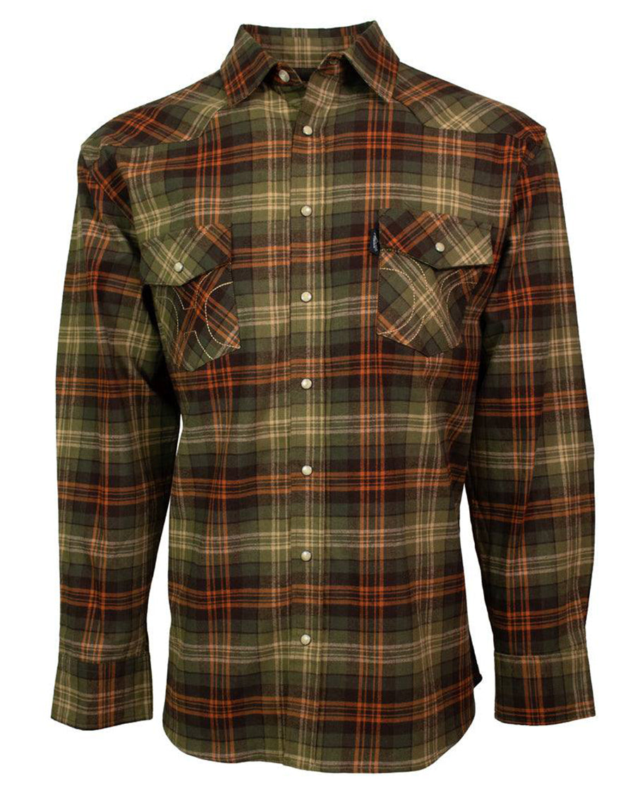 Men's Pearl Snap Loose Fitting Flannel - Hf1002Gror by Hooey from Skip’s Western Outfitters | HOO-HF1002GROR-S-GREEN/ORANGE/CREAM