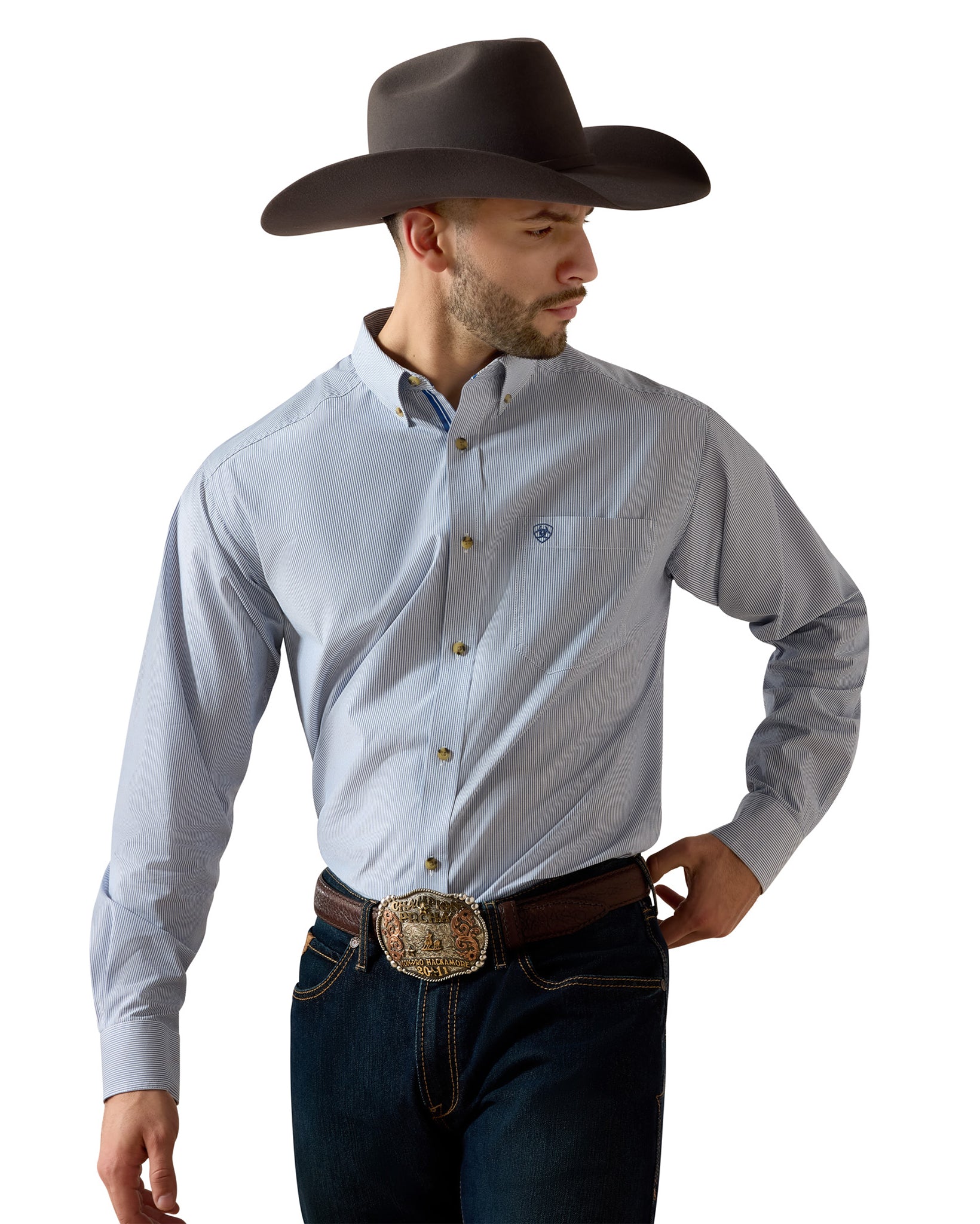 Men's Pro Series Dayne Mini Stripe Shirt - 10023597 by Ariat from Skip’s Western Outfitters | ARI-10023597-XS-TRUE-BLUE