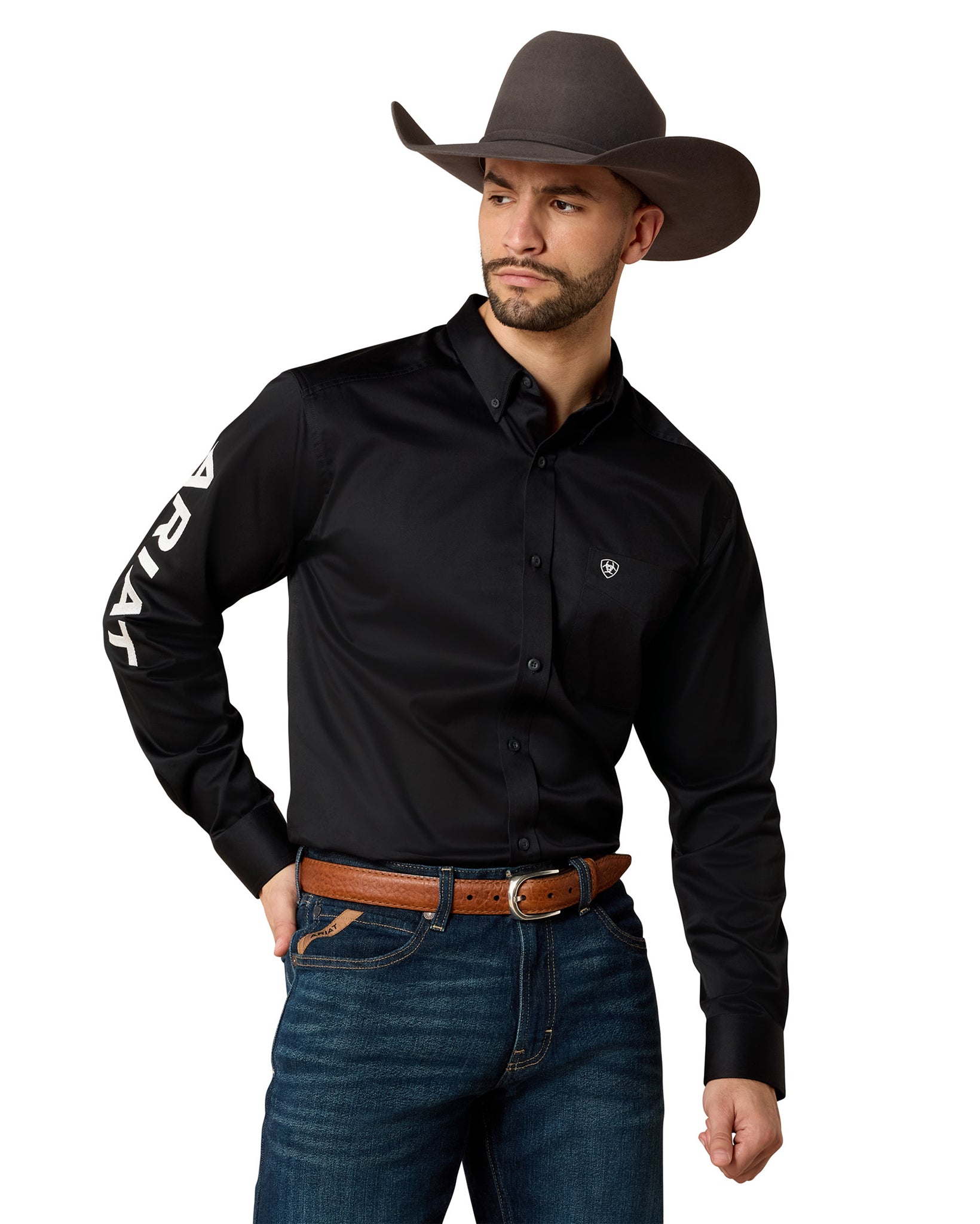 Men's Team Logo Twill Fitted Shirt - 10034231 by Ariat from Skip’s Western Outfitters | ARI-10034231-XS-BLACK/WHITE