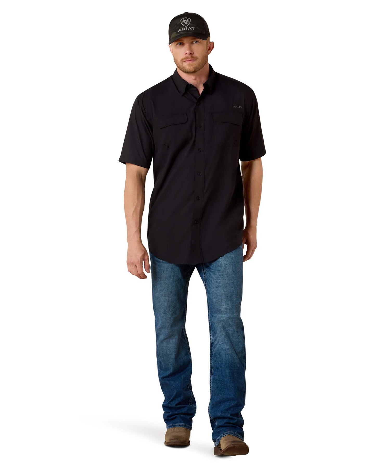 Men's VentTEK Outbound Classic Fit Shirt by Ariat from Skip’s Western Outfitters | ARI-10035388-SML-BLACK