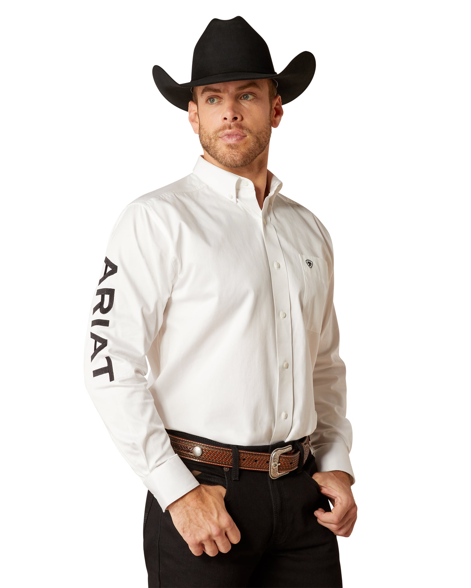 Men's Team Logo Twill Classic Fit Shirt - 10046825 by Ariat from Skip’s Western Outfitters | ARI-10046825-XS-WHITE/BLACK