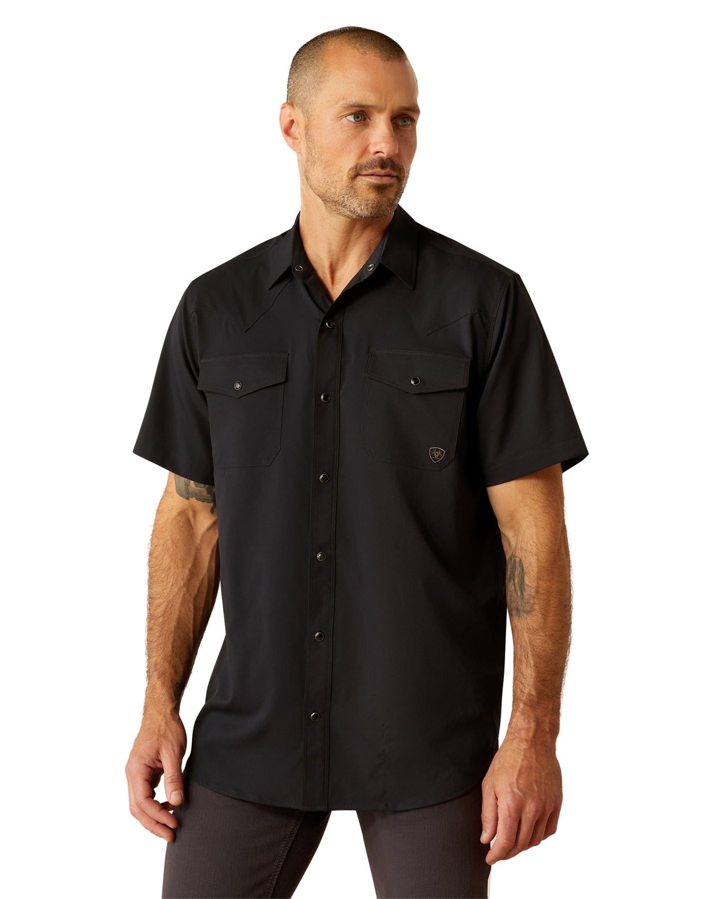 Men's Venttek Western Fitted Shirt - 10054477 by Ariat from Skip’s Western Outfitters | ARI-10054477-SML-BLACK