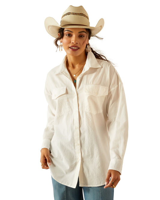 Women's Baggy Button Up Shirt by Ariat from Skip’s Western Outfitters | ARI-10054543-XS-CLOUD-DANCER