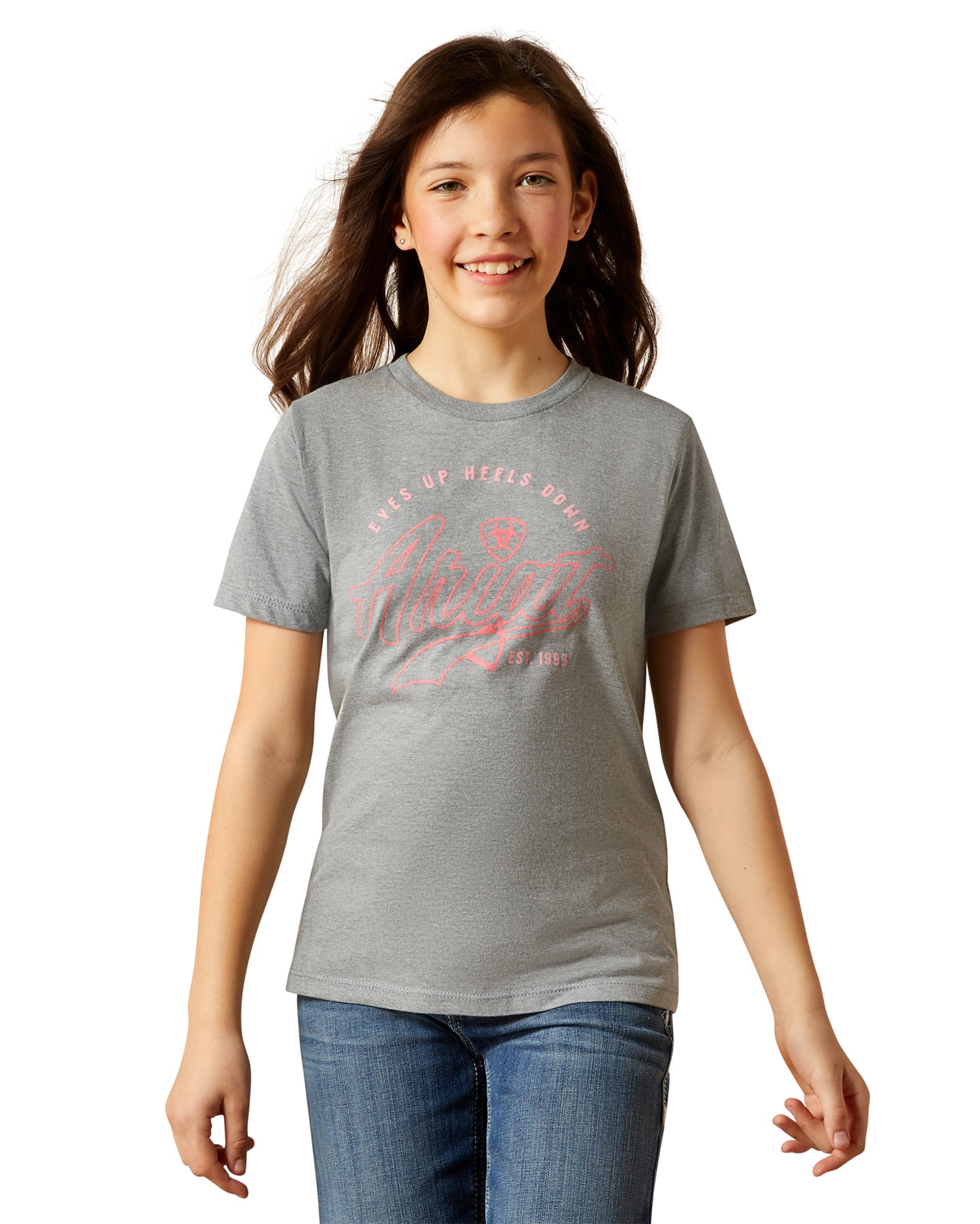 Girls' Heels Down T-Shirt - 10055141 by Ariat from Skip’s Western Outfitters | ARI-10055141-XS-ICE-BERG