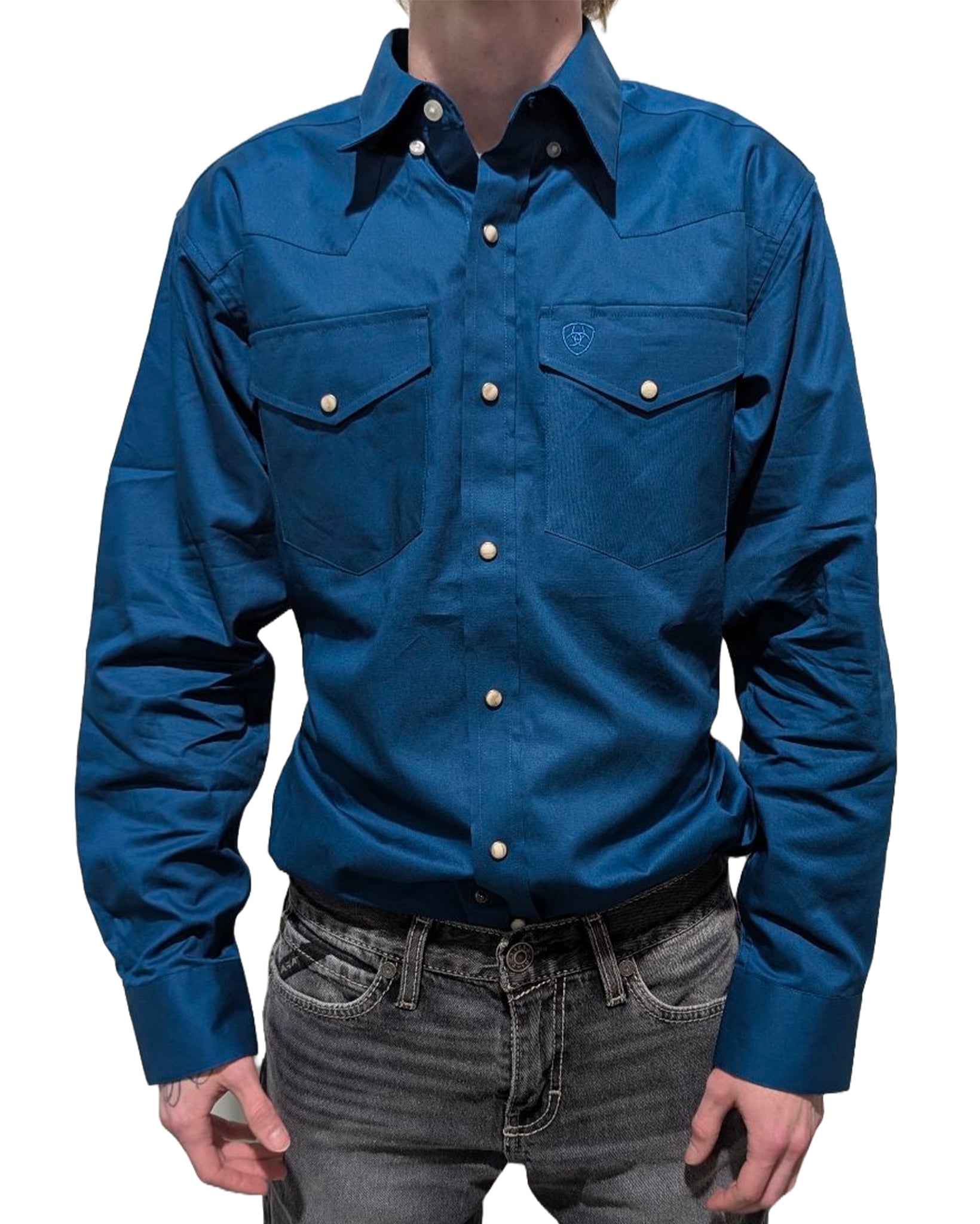 Men's Lightweight Solid Twill Classic Fit Shirt by Ariat from Skip’s Western Outfitters | ARI-10058559-XS-BLUE