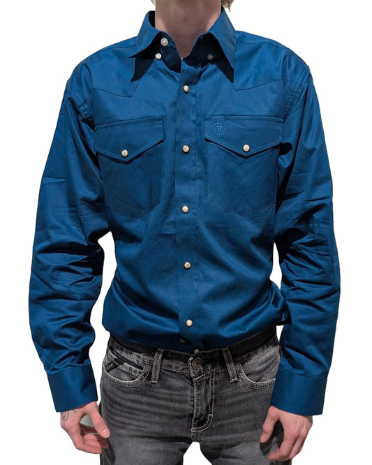 Men's Lightweight Solid Twill Classic Fit Shirt by Ariat from Skip’s Western Outfitters | ARI-10058559-XS-BLUE