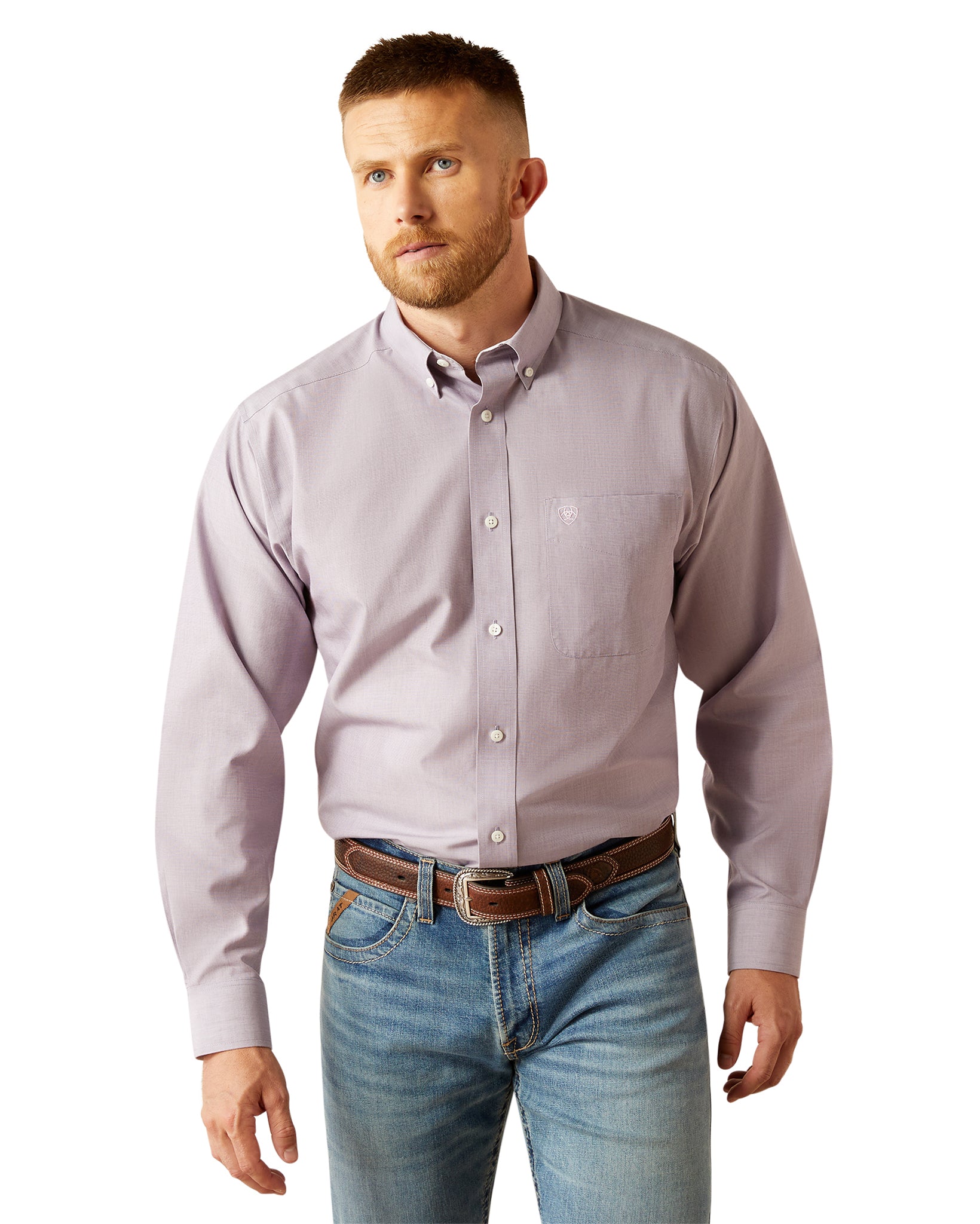 Men's Wrinkle Free Solid Shirt by Ariat from Skip’s Western Outfitters | ARI-10058805-XS-LILAC