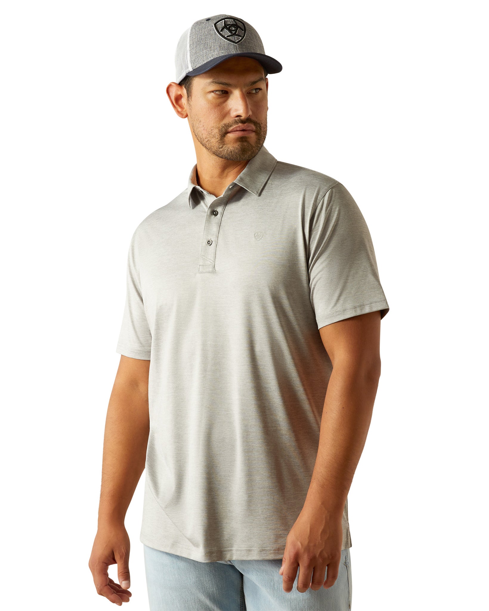 Men's Charger 2.0 Fitted Polo Shirt by Ariat from Skip’s Western Outfitters | ARI-10058858-S-MIUM-GREY-HEATHER