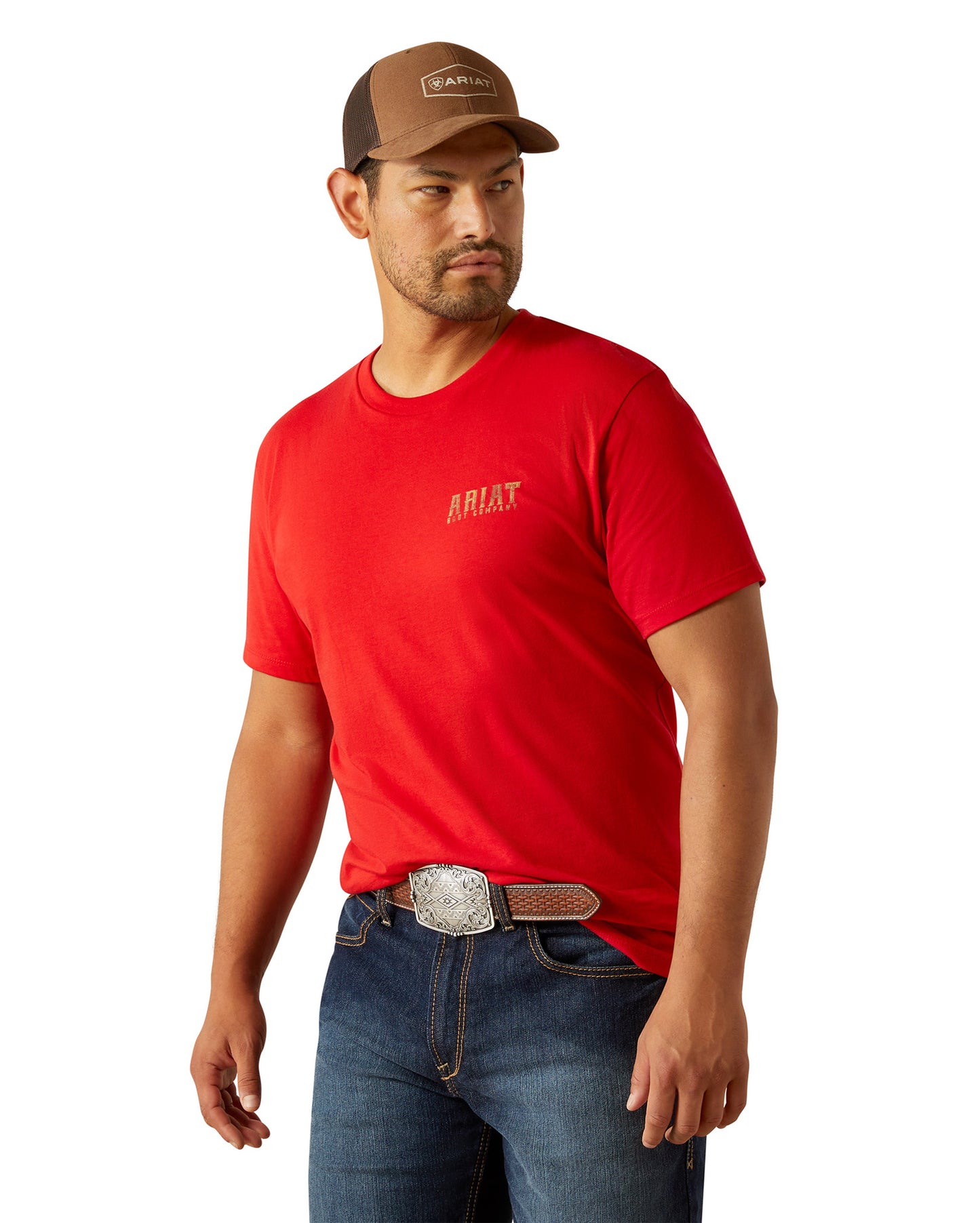 Men's Ariat Leather Shield T-Shirt by Ariat from Skip’s Western Outfitters | ARI-10058884-SML-REDLINE