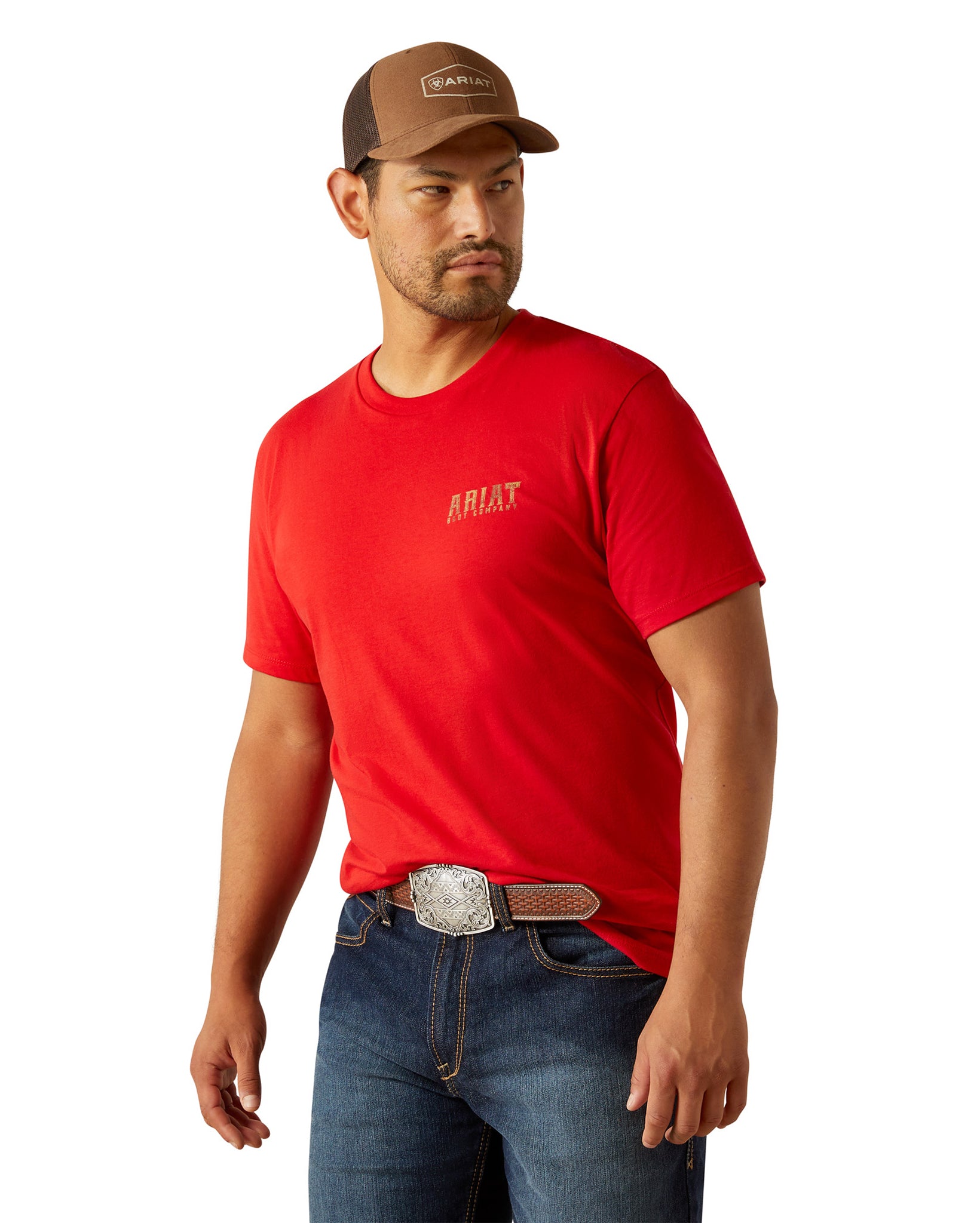 Men's Ariat Leather Shield T-Shirt by Ariat from Skip’s Western Outfitters | ARI-10058884-SML-REDLINE