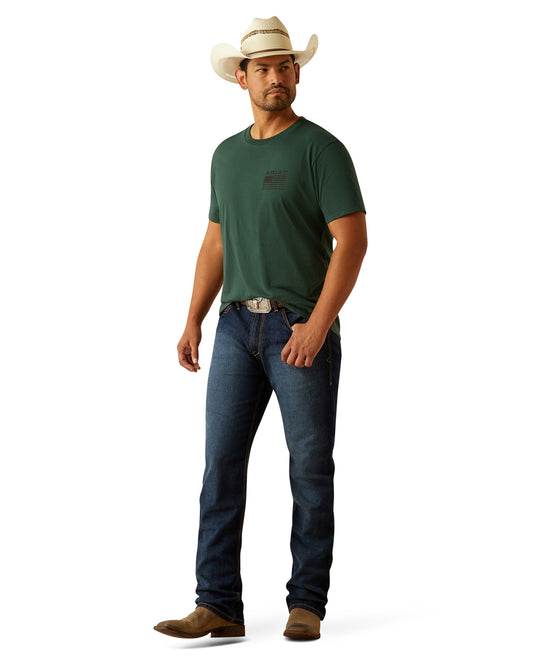 Men's Ariat Rustic Wood Flag T-Shirt by Ariat from Skip’s Western Outfitters | ARI-10058890-SML-FOREST-GREEN