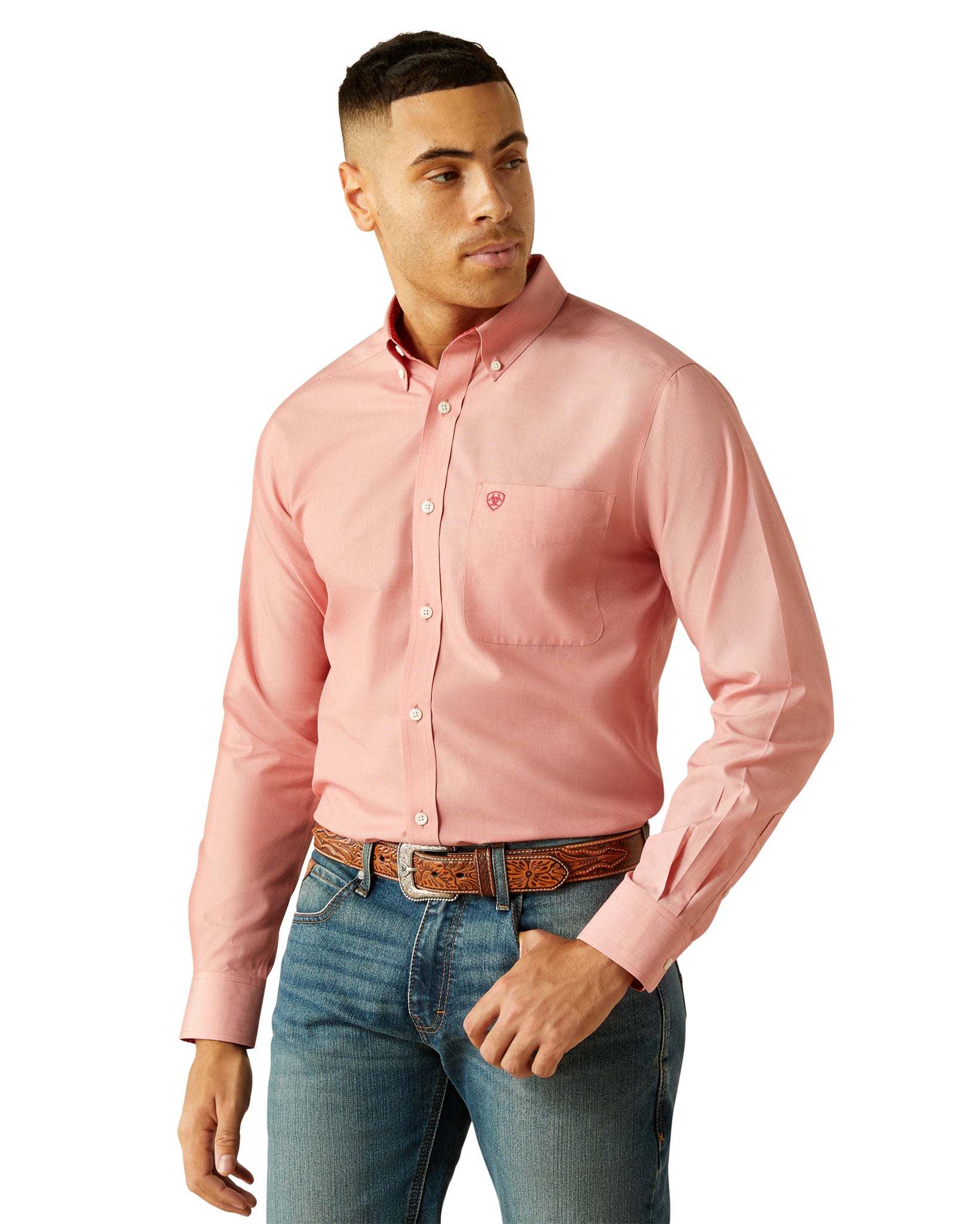 Men's Wrinkle Free Solid Fitted Shirt by Ariat from Skip’s Western Outfitters | ARI-10059156-XS-R