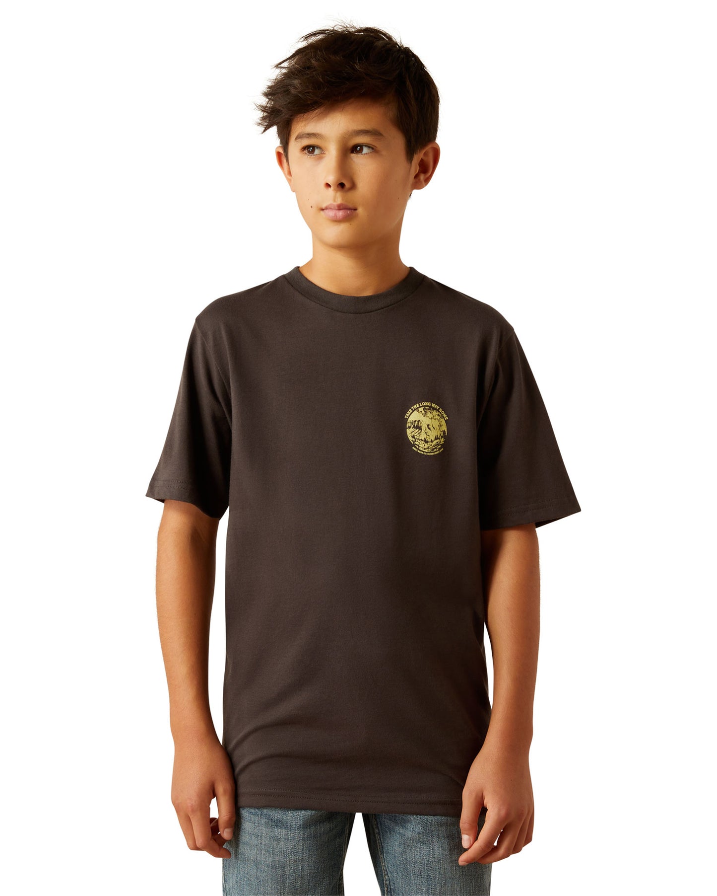 Kids' Ariat Take The Long Way T-Shirt by Ariat from Skip’s Western Outfitters | ARI-10060399-XS-VINTAGE-BLACK