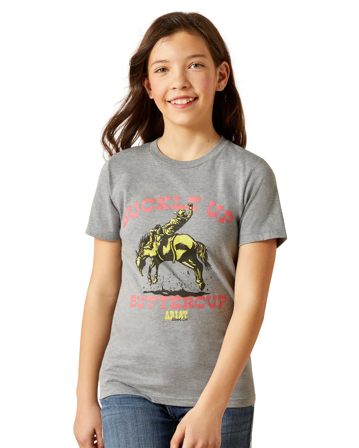 Girls' Ariat Buck Up T-Shirt - 10063753 by Ariat from Skip’s Western Outfitters | ARI-10063753-XS-ICE-BERG