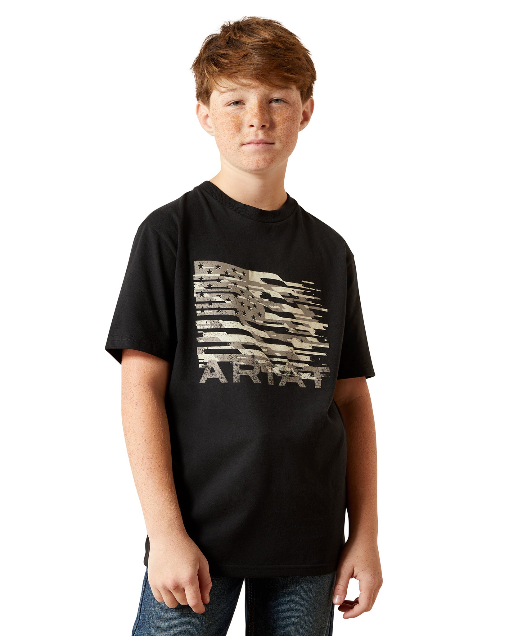 Boys' Ariat Freedom Flag T-Shirt - 10065980 by Ariat from Skip’s Western Outfitters | ARI-10065980-XS-BLACK