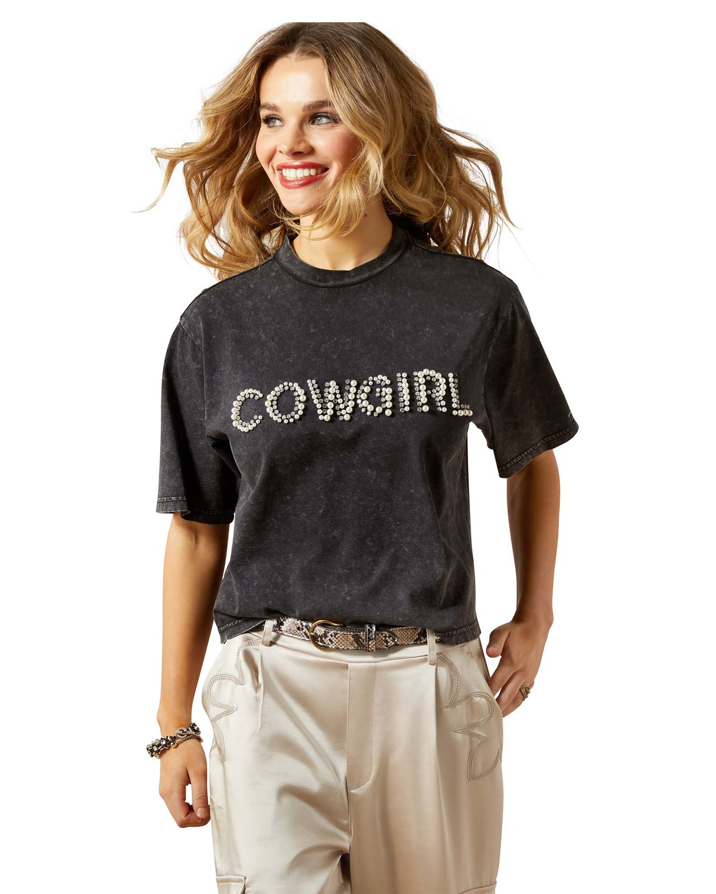 Women's Pearl T-Shirt - 10065990 by Ariat from Skip’s Western Outfitters | ARI-10065990-XS-WASHED-BLACK