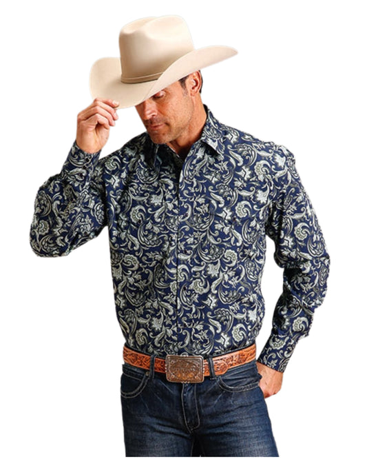 Men's Detailed Paisley Print On Cotton Poplin Western Shirt - 11-001-0425-0176 Bu