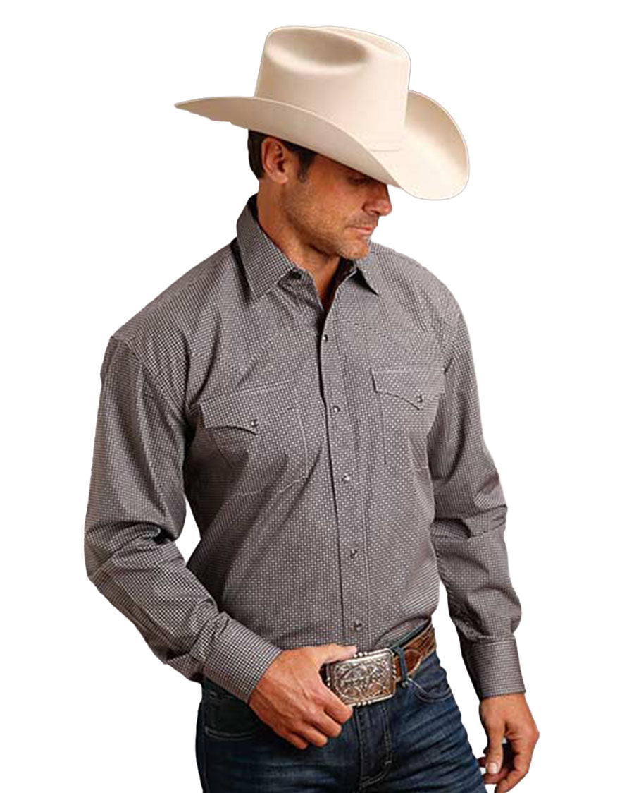 Men's 2 Pocket Western Snap Shirt - 11-001-0425-1051 Gy