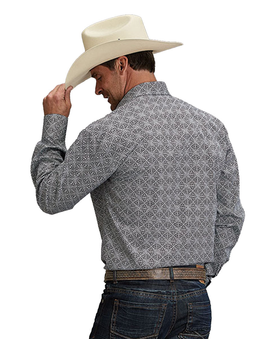 Men's Navy Ornamental Print Long Sleeve Western Shirt - 11-001-0425-2050 BU