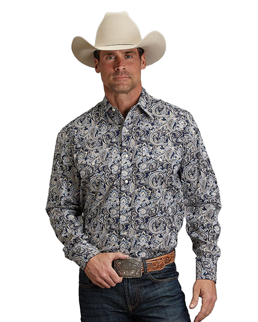 Men's Greenspring Paisley Long Sleeve Western Shirt - 11-001-0425-2051 BU