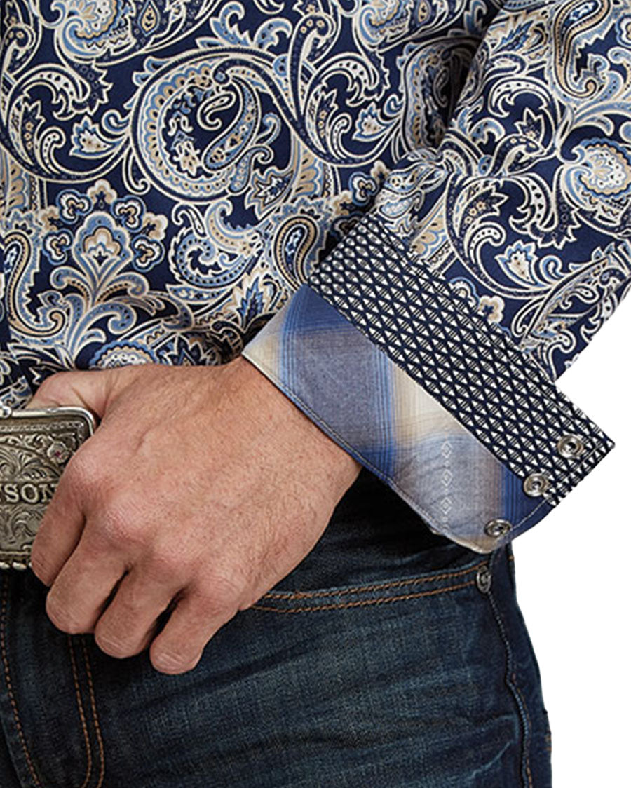 Men's Greenspring Paisley Long Sleeve Western Shirt - 11-001-0425-2051 BU