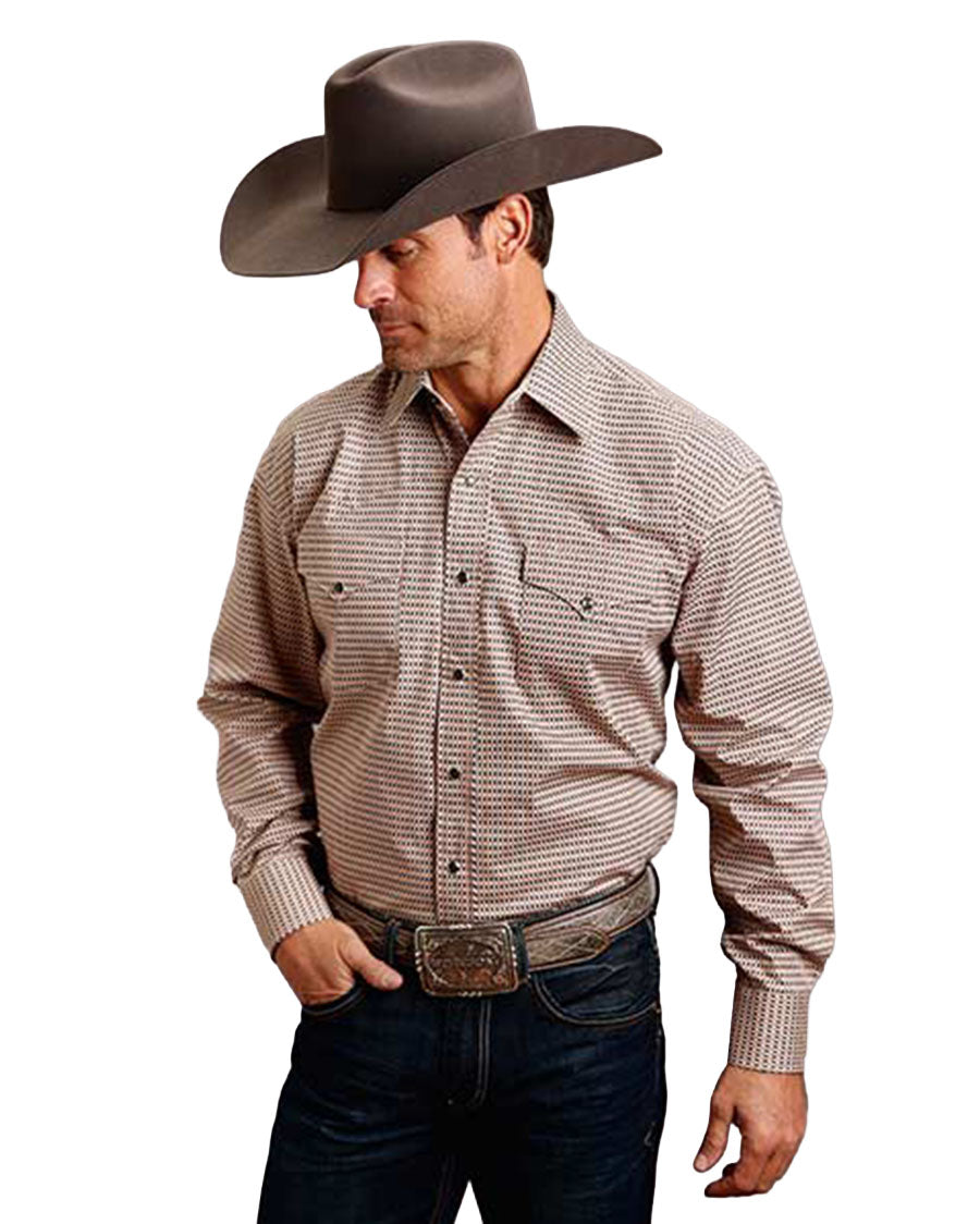 Men's Geo Print On Cotton Poplin Western Shirt - 11-001-0425-7000 RT