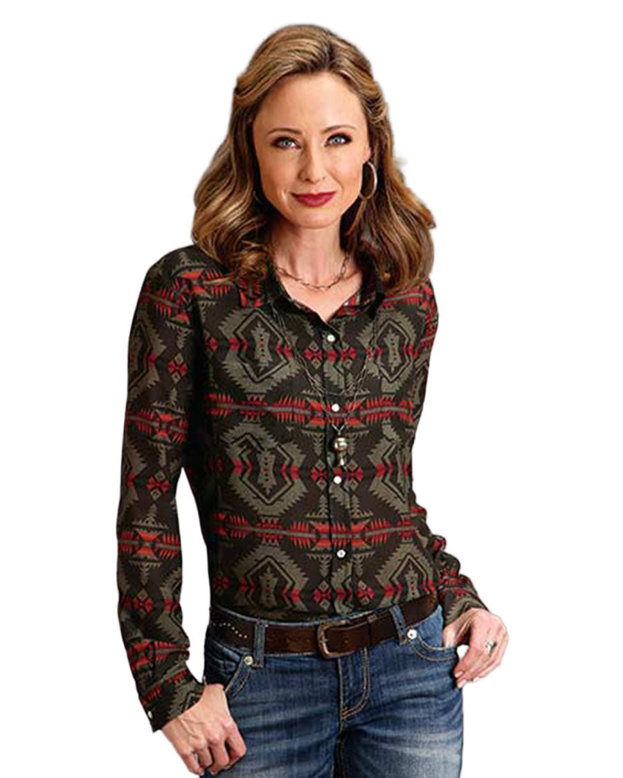 Aztec Snap Front Collared Blouse - 11-050-0590-6070 Br
