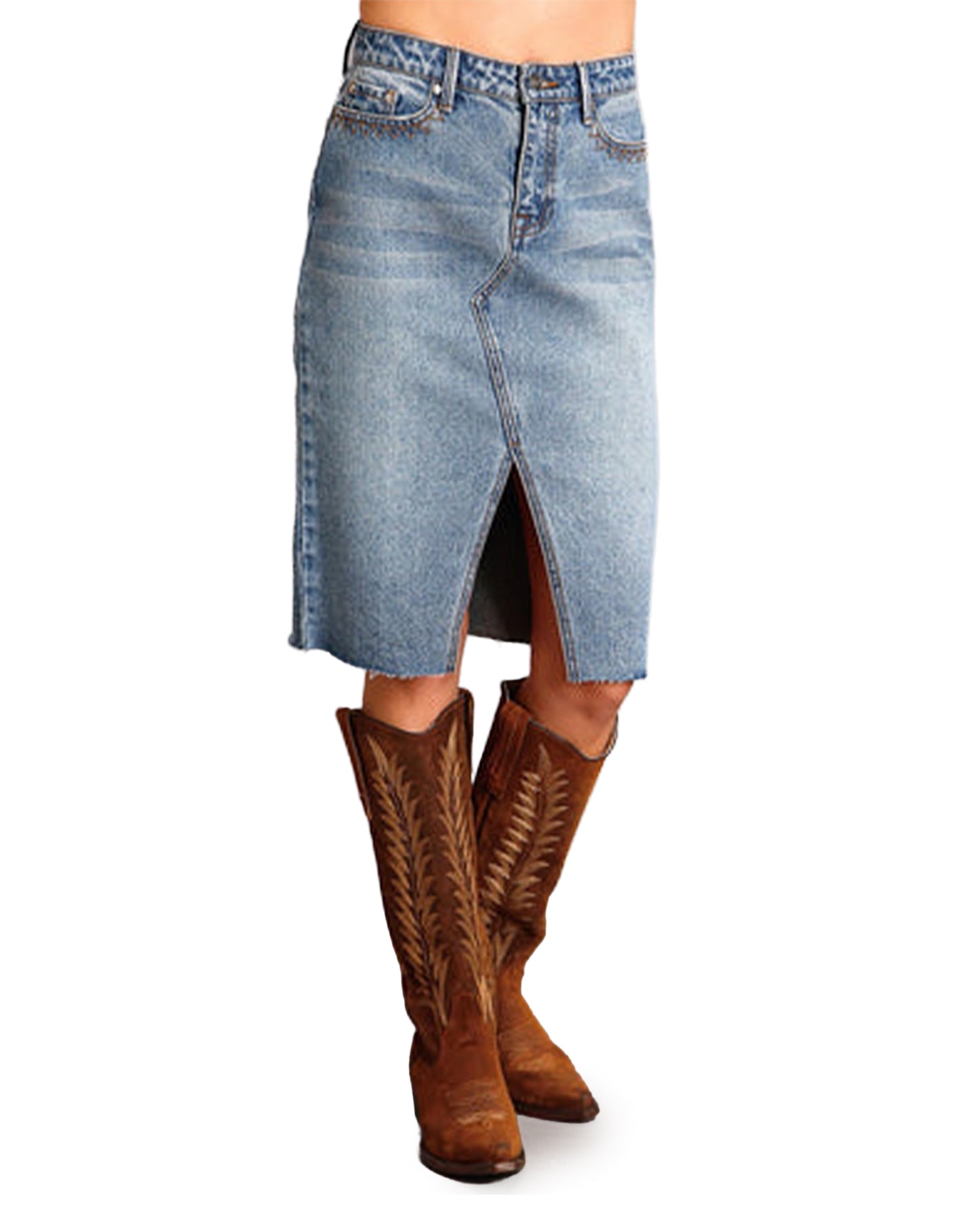 Women's Center Front Slit Denim Midi Skirt - 11-060-0594-6012 Bu