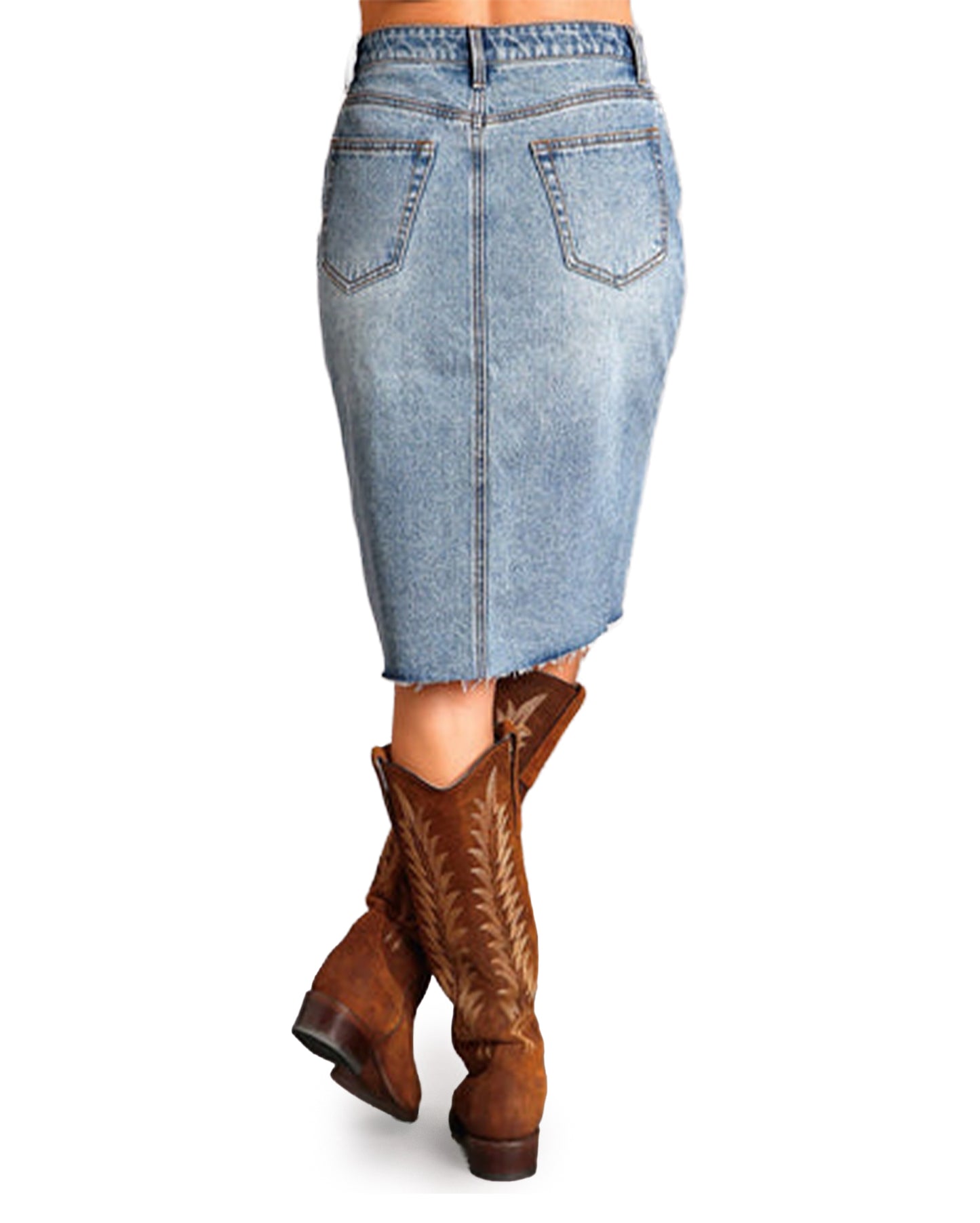 Women's Center Front Slit Denim Midi Skirt - 11-060-0594-6012 Bu