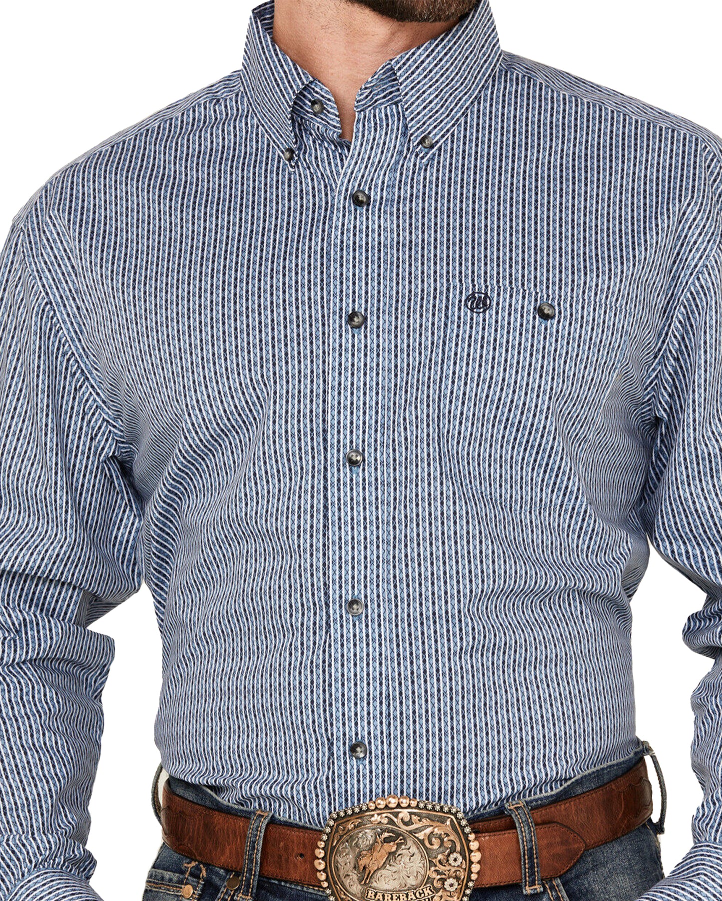 Men's Striped Geo Print Long Sleeve Western Shirt
