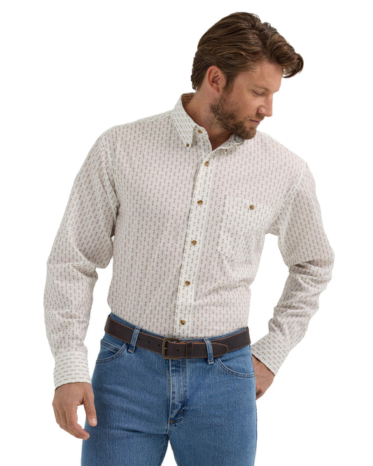 Men's Classic Relaxed Fit Long Sleeve Shirt by Wrangler from Skip’s Western Outfitters | WRA-112352417-S-WHITE