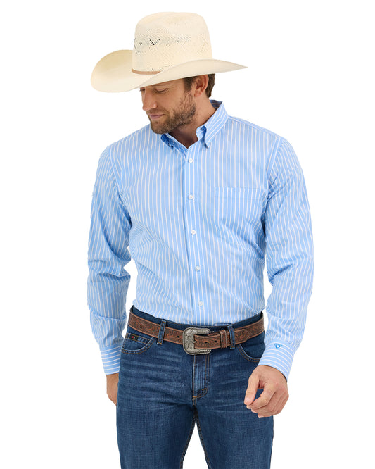 Men's Cody Johnson One Pocket Button Down Shirt by Wrangler from Skip’s Western Outfitters | WRA-112365617-S-BLUE