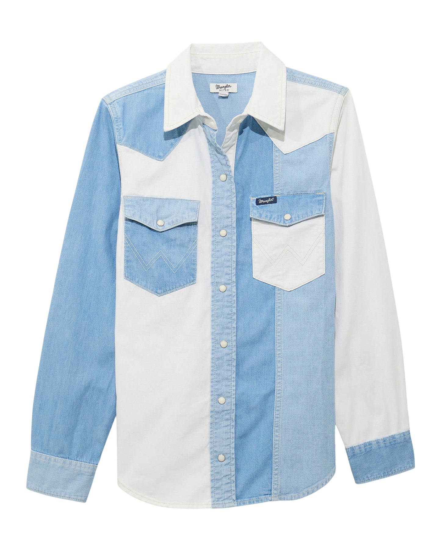 Women's Pieced Denim Vintage Fit Snap Shirt - 112374832