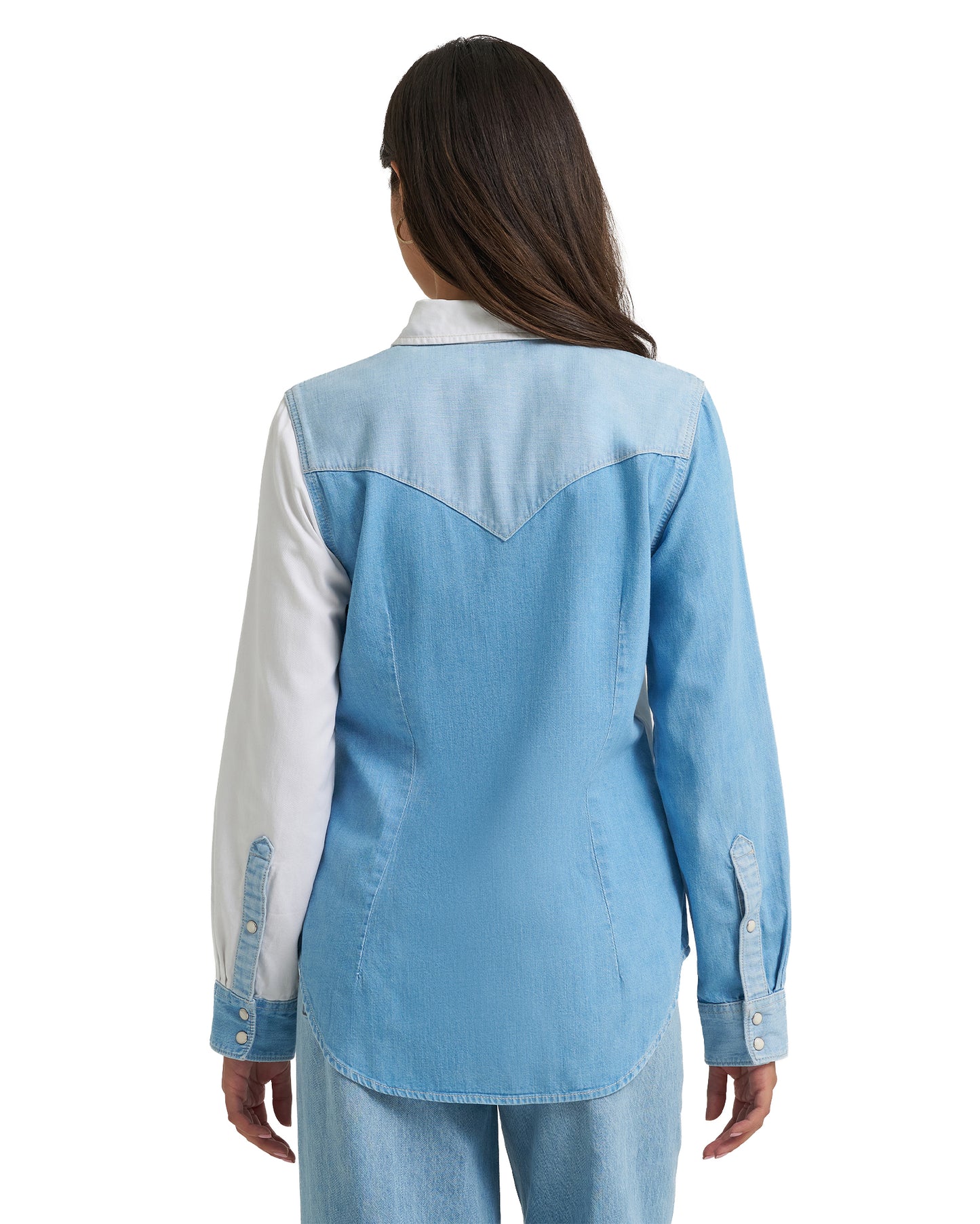 Women's Pieced Denim Vintage Fit Snap Shirt - 112374832