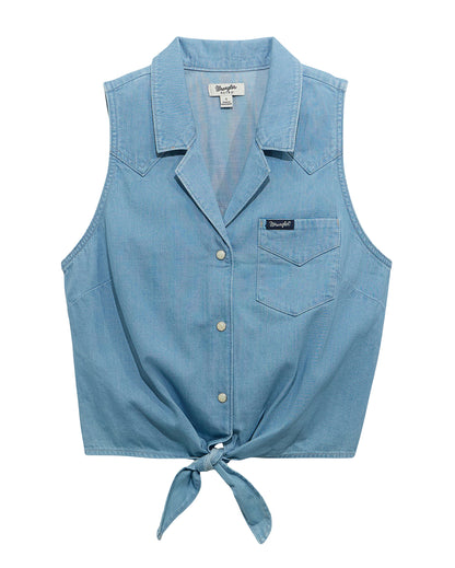 Women's Wrangler Denim Sleeveless Tie Front Shirt - 112375189