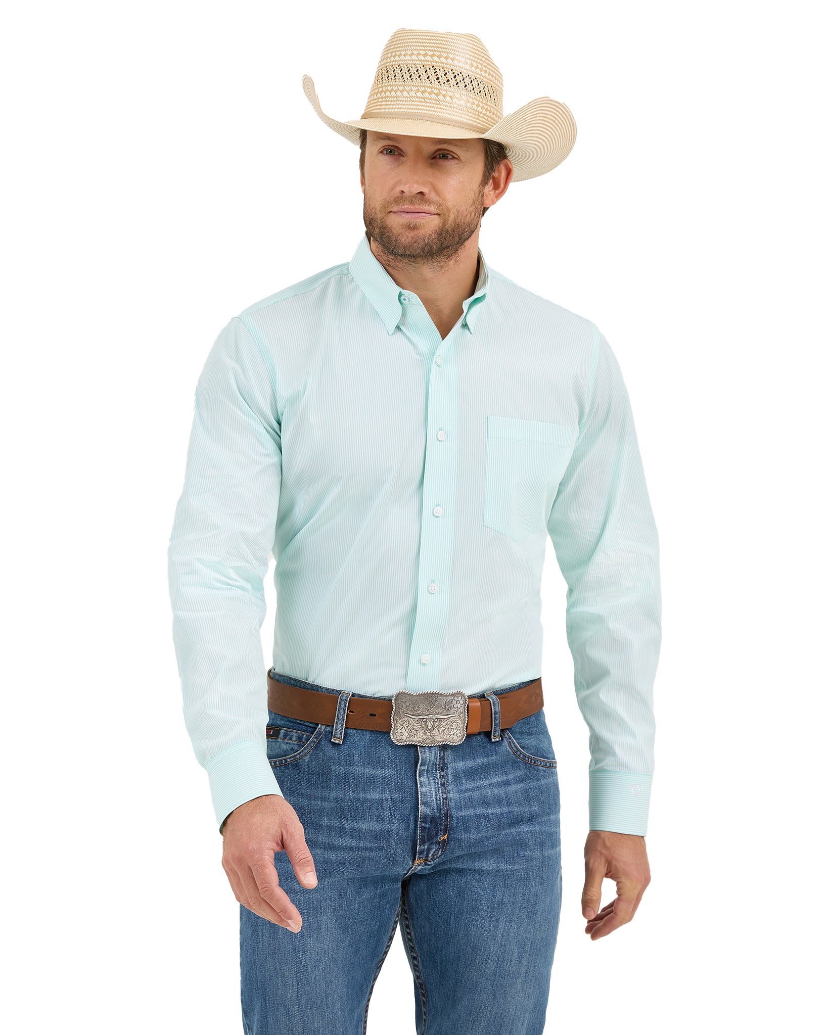Men's Cody Johnson One Pocket Button Down Shirt by Wrangler from Skip’s Western Outfitters | WRA-112365606-S-GREEN