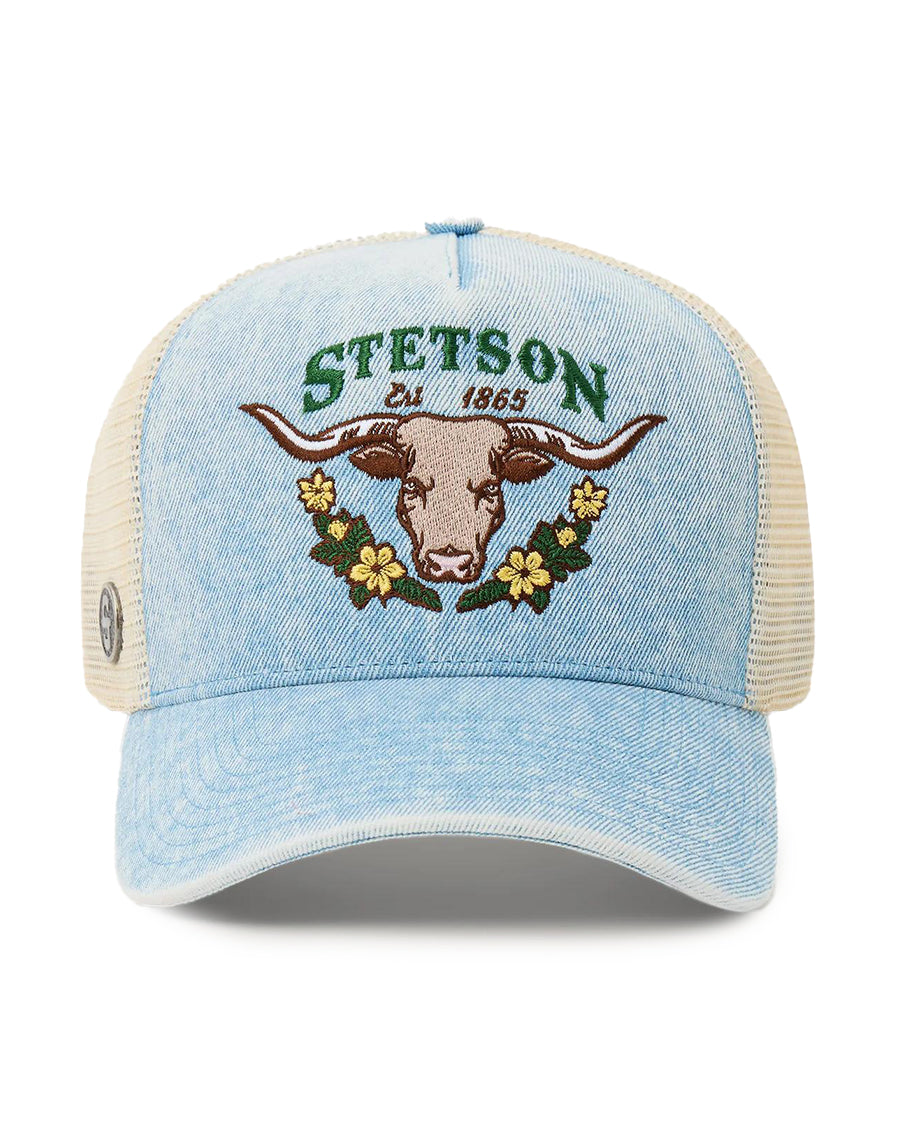 Longhorn With Floral Embroidery Ball Cap by Stetson from Skip’s Western Outfitters | KAR-07-077-0102-0132-BU-OSFM